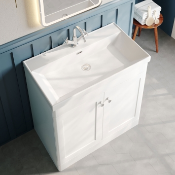 Nuie Classique Floor Standing 2-Door Vanity Unit with 1TH Thin-Edge Basin 800mm Wide - Satin White | Product Image