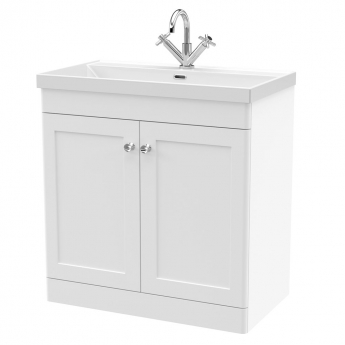 Nuie Classique Floor Standing 2-Door Vanity Unit with 1TH Thin-Edge Basin 800mm Wide - Satin White | Product Image