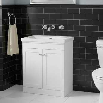 Nuie Classique Floor Standing 2-Door Vanity Unit with Classic Basin 800mm Wide Satin White - 0 Tap Hole