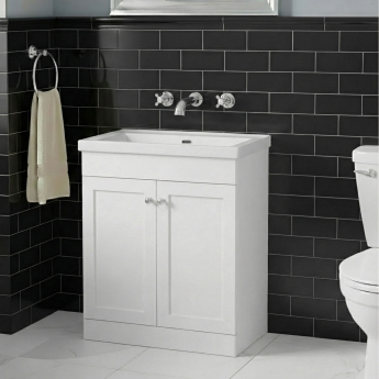 Nuie Classique Floor Standing 2-Door Vanity Unit with 0TH Contemporary Basin 800mm Wide - Satin White | Product Image