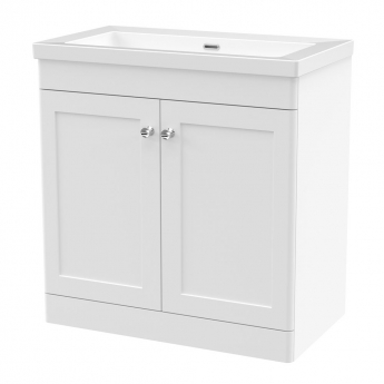 Nuie Classique Floor Standing 2-Door Vanity Unit with 0TH Contemporary Basin 800mm Wide - Satin White | Product Image