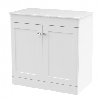 Nuie Classique Floor Standing 2-Door Vanity Unit with White Marble Worktop 800mm Wide - Satin White | Product Image