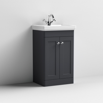 Nuie Classique Floor Standing 2-Door Vanity Unit with Basin 500mm Wide Satin Anthracite - 1 Tap Hole
