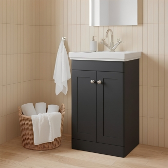 Nuie Classique Floor Standing 2-Door Vanity Unit with Basin 500mm Wide Satin Anthracite - 1 Tap Hole