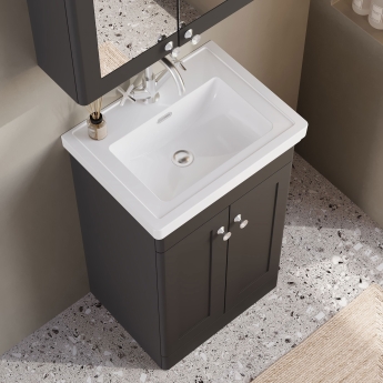 Nuie Classique Floor Standing 2-Door Vanity Unit with Basin 500mm Wide Satin Anthracite - 1 Tap Hole | Product Image