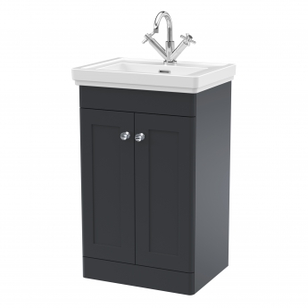 Nuie Classique Floor Standing 2-Door Vanity Unit with Basin 500mm Wide Satin Anthracite - 1 Tap Hole