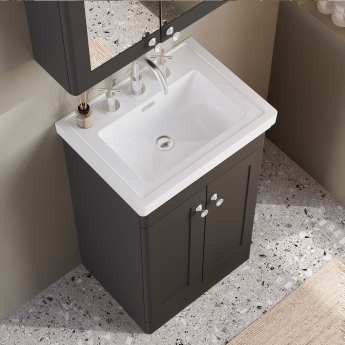 Nuie Classique Floor Standing 2-Door Vanity Unit with Basin 500mm Wide Satin Anthracite - 3 Tap Hole | Product Image