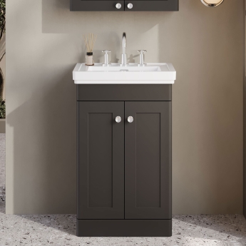 Nuie Classique Floor Standing 2-Door Vanity Unit with Basin 500mm Wide Satin Anthracite - 3 Tap Hole | Product Image
