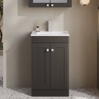 Nuie Classique Floor Standing 2-Door Vanity Unit with Basin-2 500mm Wide - Satin Anthracite | Product Image