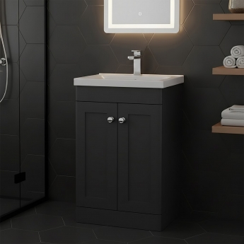 Nuie Classique Floor Standing 2-Door Vanity Unit with Basin-1 500mm Wide - Satin Anthracite
