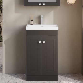 Nuie Classique Floor Standing 2-Door Vanity Unit with Basin-3 500mm Wide - Satin Anthracite | Product Image