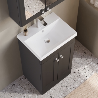 Nuie Classique Floor Standing 2-Door Vanity Unit with Basin-3 500mm Wide - Satin Anthracite | Product Image