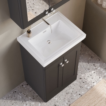 Nuie Classique Floor Standing 2-Door Vanity Unit with Basin 500mm Wide Satin Anthracite - 0 Tap Hole | Product Image