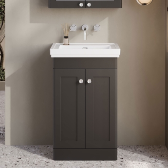 Classique 500mm 2-Door Floor Standing Vanity Unit with Premium Fireclay Basin | Product Image