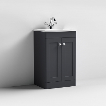 Nuie Classique Floor Standing 2-Door Vanity Unit with Curved Basin 500mm Wide - Satin Anthracite | Product Image