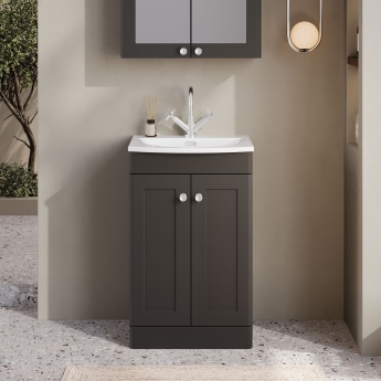 Nuie Classique Floor Standing 2-Door Vanity Unit with Curved Basin 500mm Wide - Satin Anthracite | Product Image