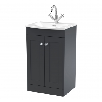 Nuie Classique Floor Standing 2-Door Vanity Unit with Curved Basin 500mm Wide - Satin Anthracite | Product Image