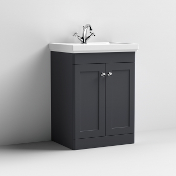 Nuie Classique Floor Standing 2-Door Vanity Unit with Basin 600mm Wide Satin Anthracite - 1 Tap Hole