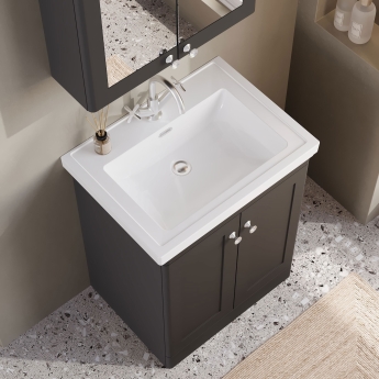Nuie Classique Floor Standing 2-Door Vanity Unit with Basin 600mm Wide Satin Anthracite - 1 Tap Hole | Product Image