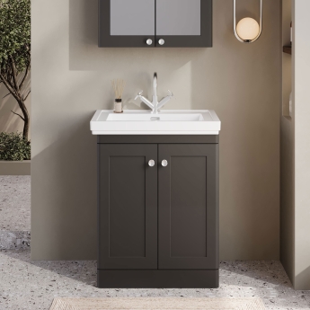 Nuie Classique Floor Standing 2-Door Vanity Unit with Basin 600mm Wide Satin Anthracite - 1 Tap Hole | Product Image