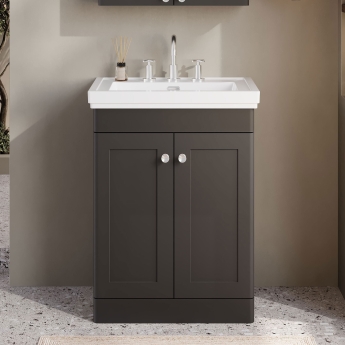 Nuie Classique Floor Standing 2-Door Vanity Unit with Basin 600mm Wide Satin Anthracite - 1 Tap Hole | Product Image