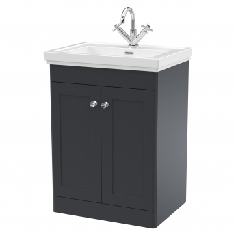 Nuie Classique Floor Standing 2-Door Vanity Unit with Basin 600mm Wide Satin Anthracite - 1 Tap Hole