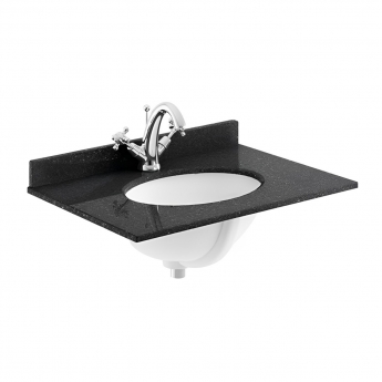 Nuie Classique Floor Standing 2-Door Vanity Unit with 1TH Black Marble Top Basin 600mm Wide - Satin Grey