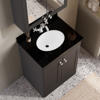 Nuie Classique Floor Standing 2-Door Vanity Unit with 1TH Black Marble Top Basin 600mm Wide - Satin Anthracite | Product Image