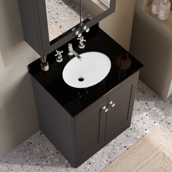 Nuie Classique Floor Standing 2-Door Vanity Unit with 3TH Black Marble Top Basin 600mm Wide - Satin Anthracite | Product Image