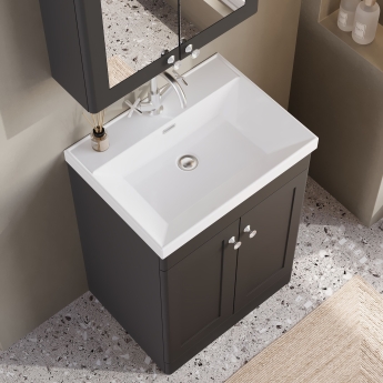 Nuie Classique Floor Standing 2-Door Vanity Unit with 1TH Thin-Edge Basin 600mm Wide - Satin Anthracite | Product Image