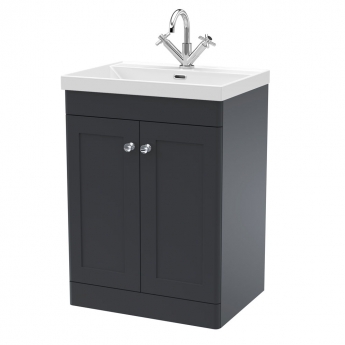 Nuie Classique Floor Standing 2-Door Vanity Unit with 1TH Thin-Edge Basin 600mm Wide - Satin Anthracite | Product Image