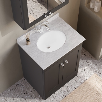 Nuie Classique Floor Standing 2-Door Vanity Unit with 1TH Grey Marble Top Basin 600mm Wide - Satin Anthracite | Product Image