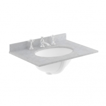 Nuie Classique Floor Standing 2-Door Vanity Unit with 3TH Grey Marble Top Basin 600mm Wide - Satin Green