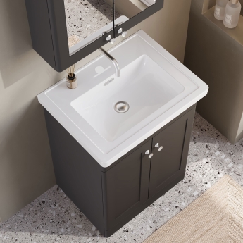 Nuie Classique Floor Standing 2-Door Vanity Unit with Classic Basin 600mm Wide Satin Anthracite - 0 Tap Hole | Product Image