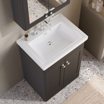 Nuie Classique Floor Standing 2-Door Vanity Unit with 0TH Contemporary Basin 600mm Wide - Satin Anthracite | Product Image