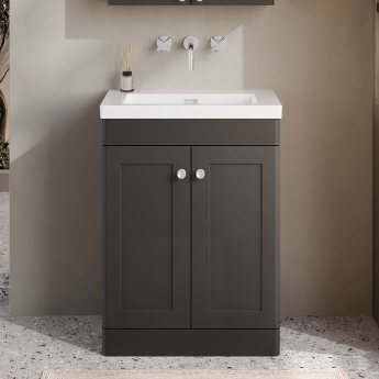 Nuie Classique Floor Standing 2-Door Vanity Unit with 0TH Contemporary Basin 600mm Wide - Satin Anthracite | Product Image