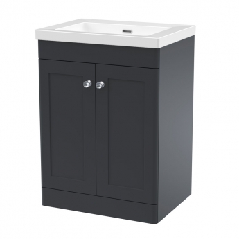 Nuie Classique Floor Standing 2-Door Vanity Unit with 0TH Contemporary Basin 600mm Wide - Satin Anthracite | Product Image