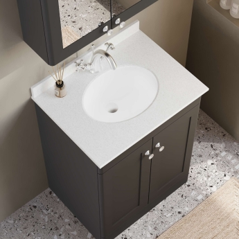 Nuie Classique Floor Standing 2-Door Vanity Unit with 1TH White Round Marble Top Basin 600mm Wide - Satin Anthracite | Product Image