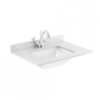 Nuie Classique Floor Standing 2-Door Vanity Unit with 1TH White Square Marble Top Basin 600mm Wide - Satin Grey