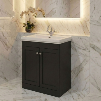 Nuie Classique Floor Standing 2-Door Vanity Unit with Basin 800mm Wide Satin Anthracite - 1 Tap Hole