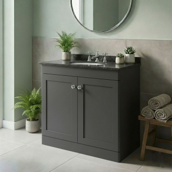 Nuie Classique Floor Standing 2-Door Vanity Unit with 3TH Black Marble Top Basin 800mm Wide - Satin Anthracite