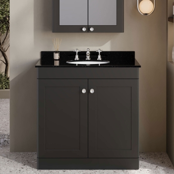 Nuie Classique Floor Standing 2-Door Vanity Unit with 3TH Black Marble Top Basin 800mm Wide - Satin Anthracite | Product Image