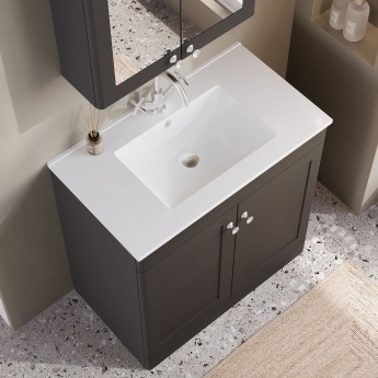 Nuie Classique Floor Standing 2-Door Vanity Unit with 1TH Minimalist Basin 800mm Wide - Satin Anthracite | Product Image