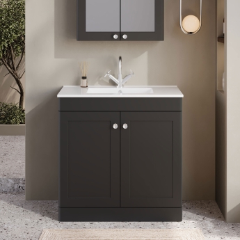 Nuie Classique Floor Standing 2-Door Vanity Unit with 1TH Minimalist Basin 800mm Wide - Satin Anthracite | Product Image