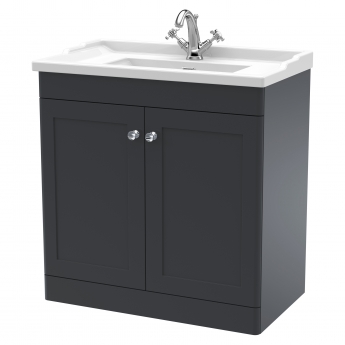 Nuie Classique Floor Standing 2-Door Vanity Unit with Traditional Basin 800mm Wide Satin Anthracite - 1 Tap Hole