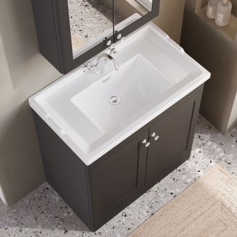 Nuie Classique Floor Standing 2-Door Vanity Unit with Traditional Basin 800mm Wide Satin Anthracite - 1 Tap Hole | Product Image