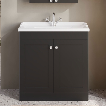 Nuie Classique Floor Standing 2-Door Vanity Unit with Traditional Basin 800mm Wide Satin Anthracite - 1 Tap Hole | Product Image