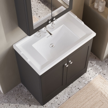 Nuie Classique Floor Standing 2-Door Vanity Unit with Traditional Basin 800mm Wide Satin Anthracite - 3 Tap Hole | Product Image