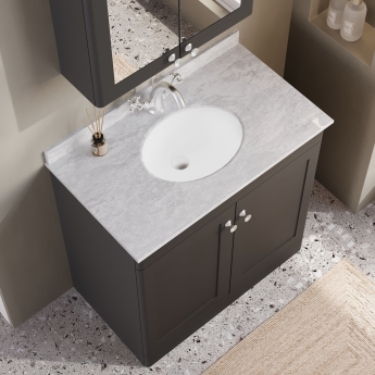 Nuie Classique Floor Standing 2-Door Vanity Unit with 1TH Grey Marble Top Basin 800mm Wide - Satin Anthracite | Product Image
