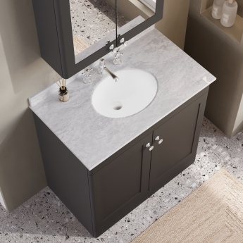 Nuie Classique Floor Standing 2-Door Vanity Unit with 3TH Grey Marble Top Basin 800mm Wide - Satin Anthracite | Product Image